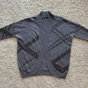 Lauren Ralph Lauren Open Front Cardigan Gray Vintage Green Tag Preppy Wool S/Med
